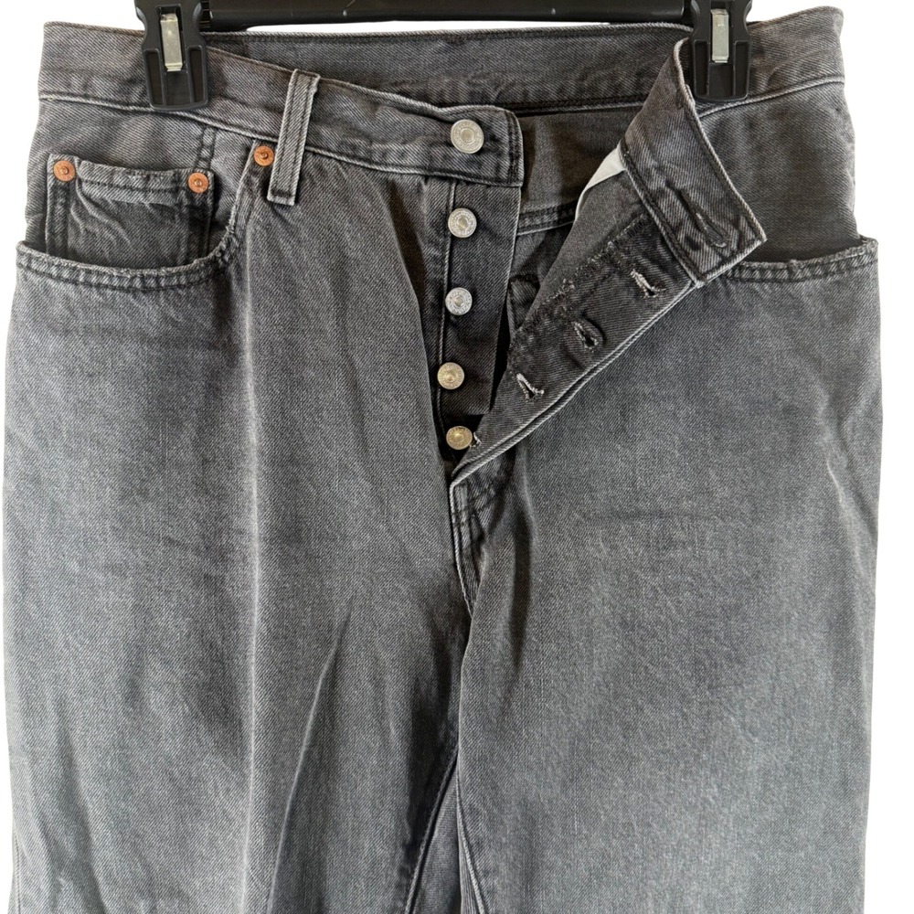 Levi Strauss 501 Jeans W29 L26 Straight Leg Gray Raw Hem Denim Distressed Faded
